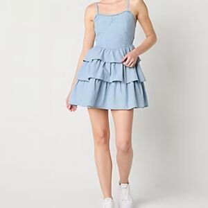 Arizona Jean Company Light Blue Tiered Mini Dress